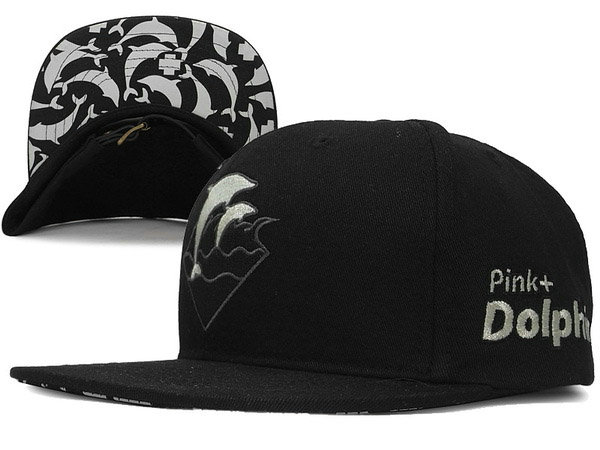 Pink Dolphin Waves Snapback Black Hat XDF 0701